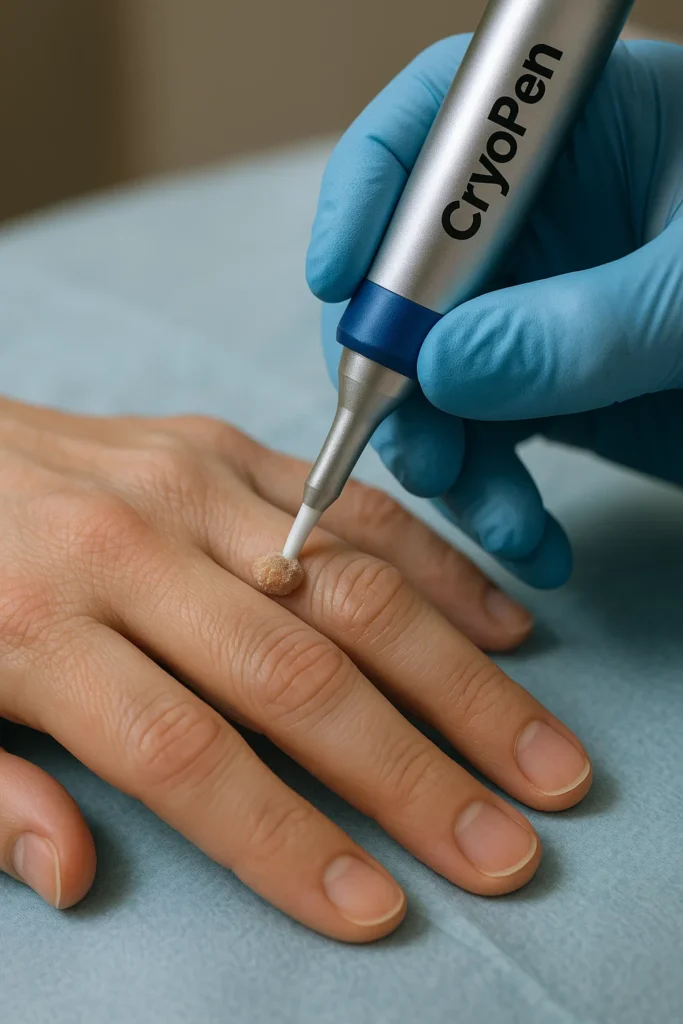 example of cryopen wart removal Lower Feltham treatment on a persons finger