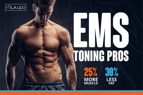 Graphic of man with toned body showing the benefits of LA-EMS Body Sculpting Lower Feltham treatment