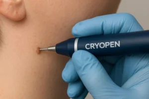 Person receiving skin tag removal Lower Feltham