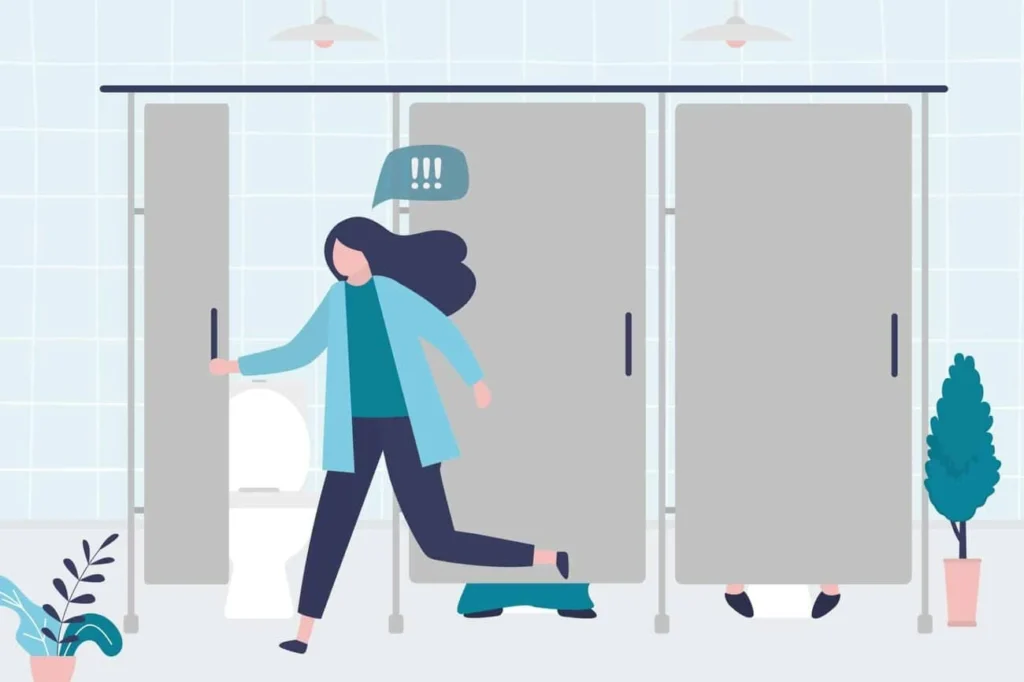 graphic of Urine incontinence Lower Feltham woman running to the toilet.